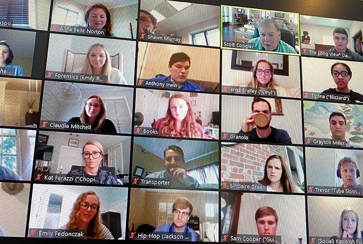 A photo of a zoom call with Chief Judge Coogler and the court's law clerks and interns.